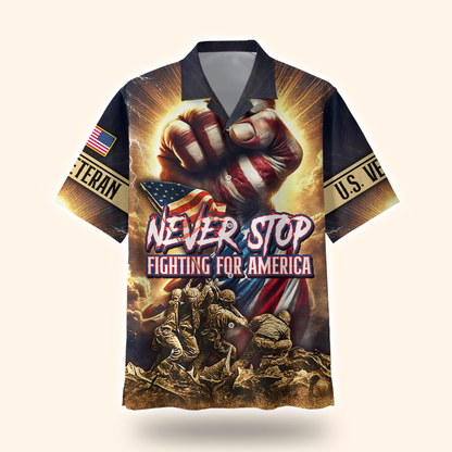 U.S. Veteran Hoodie – Never Stop Fighting for America, Patriotic Warrior Design