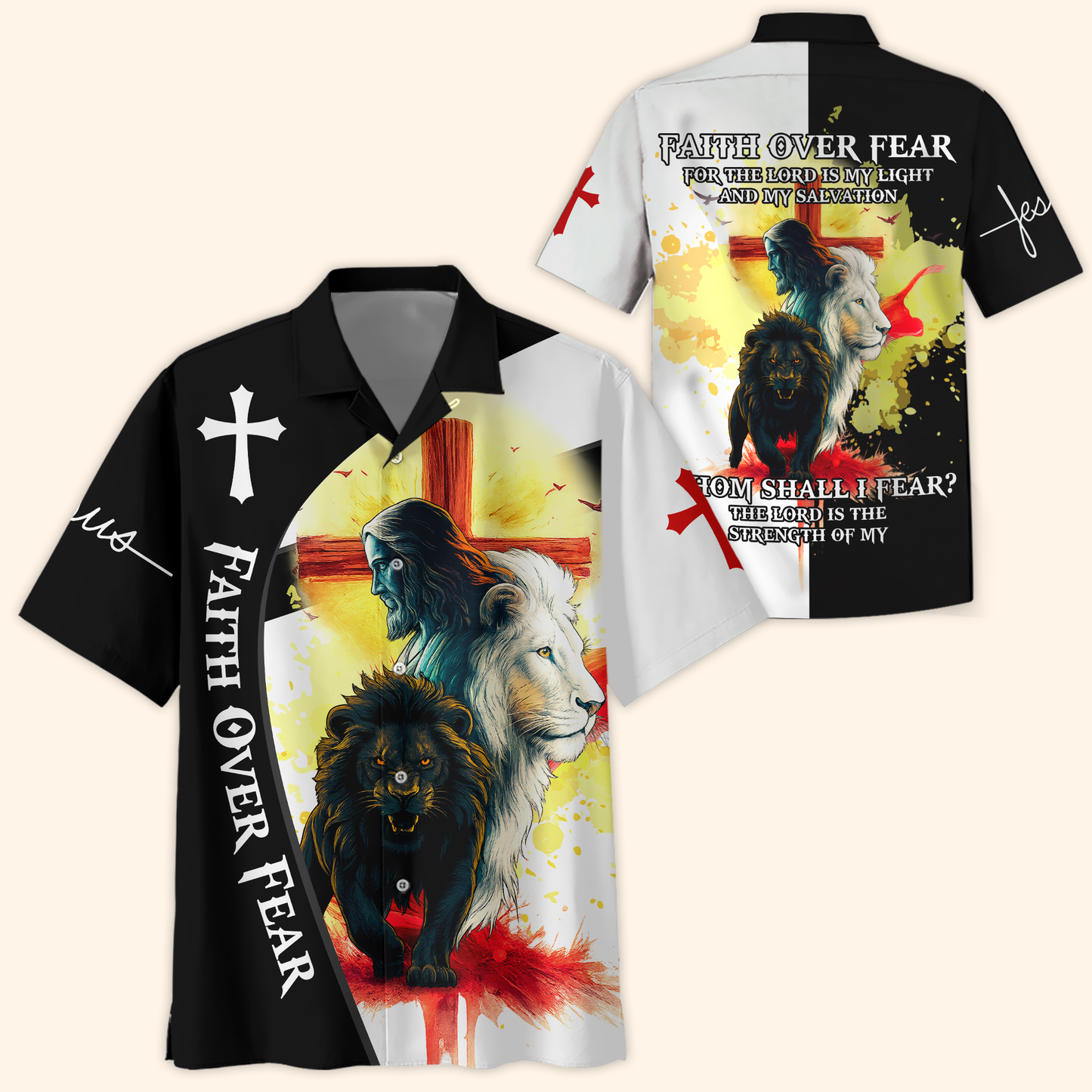 Faith Over Fear Christian Hoodie – Lion of Judah Cross Bible Verse Zip Up Sweatshirt for Believers in Christ