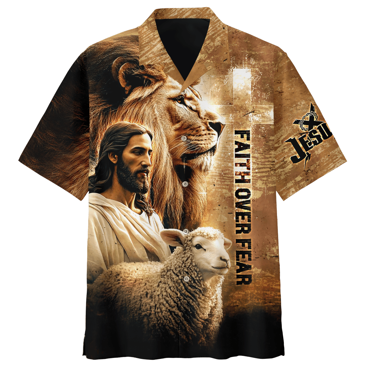 Faith Over Fear – Christian Lion, Jesus and Lamb Design - All Over Prints Hoodie Shirt