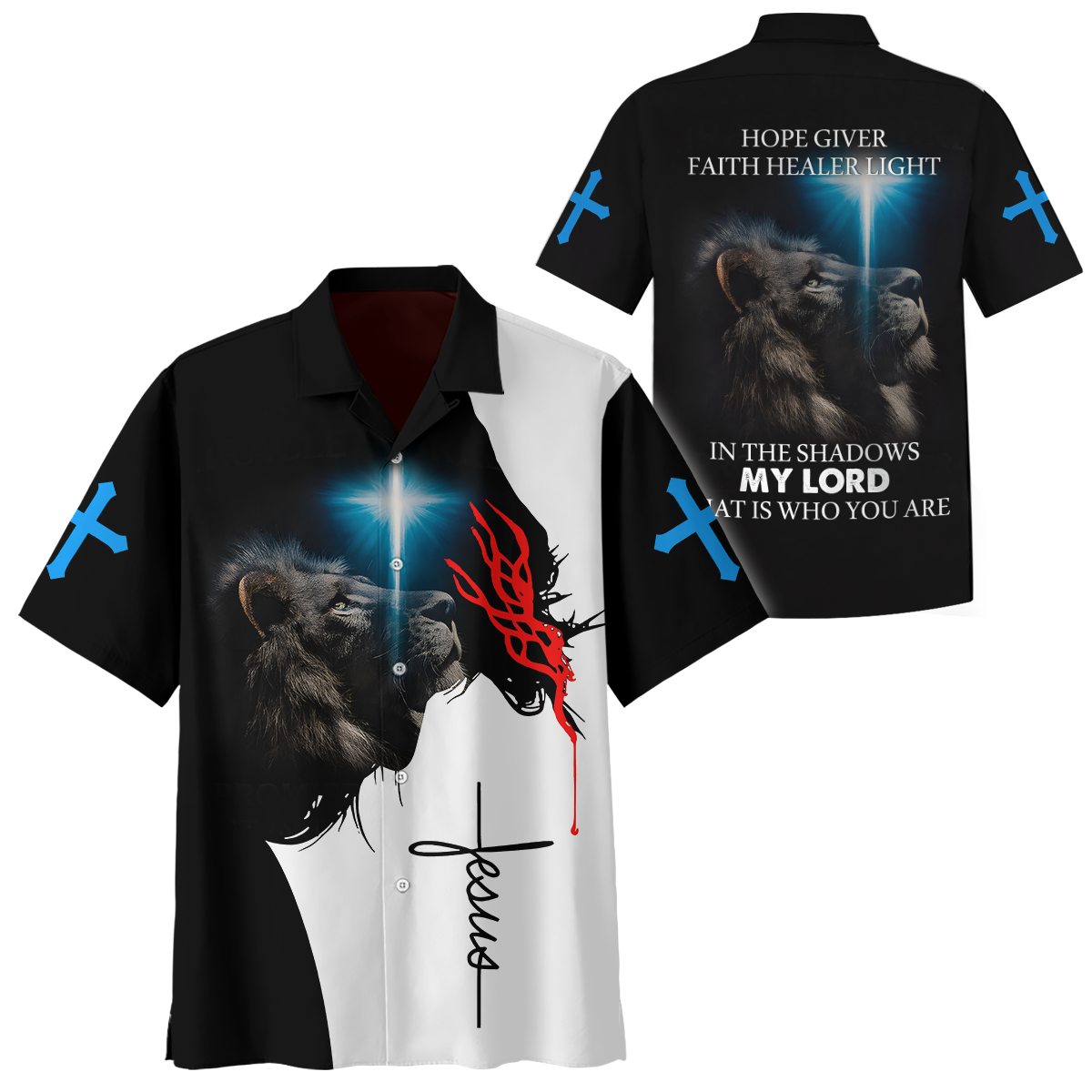Jesus Lion and Cross Design – In the Shadows My Lord, Faith, Hope and Light