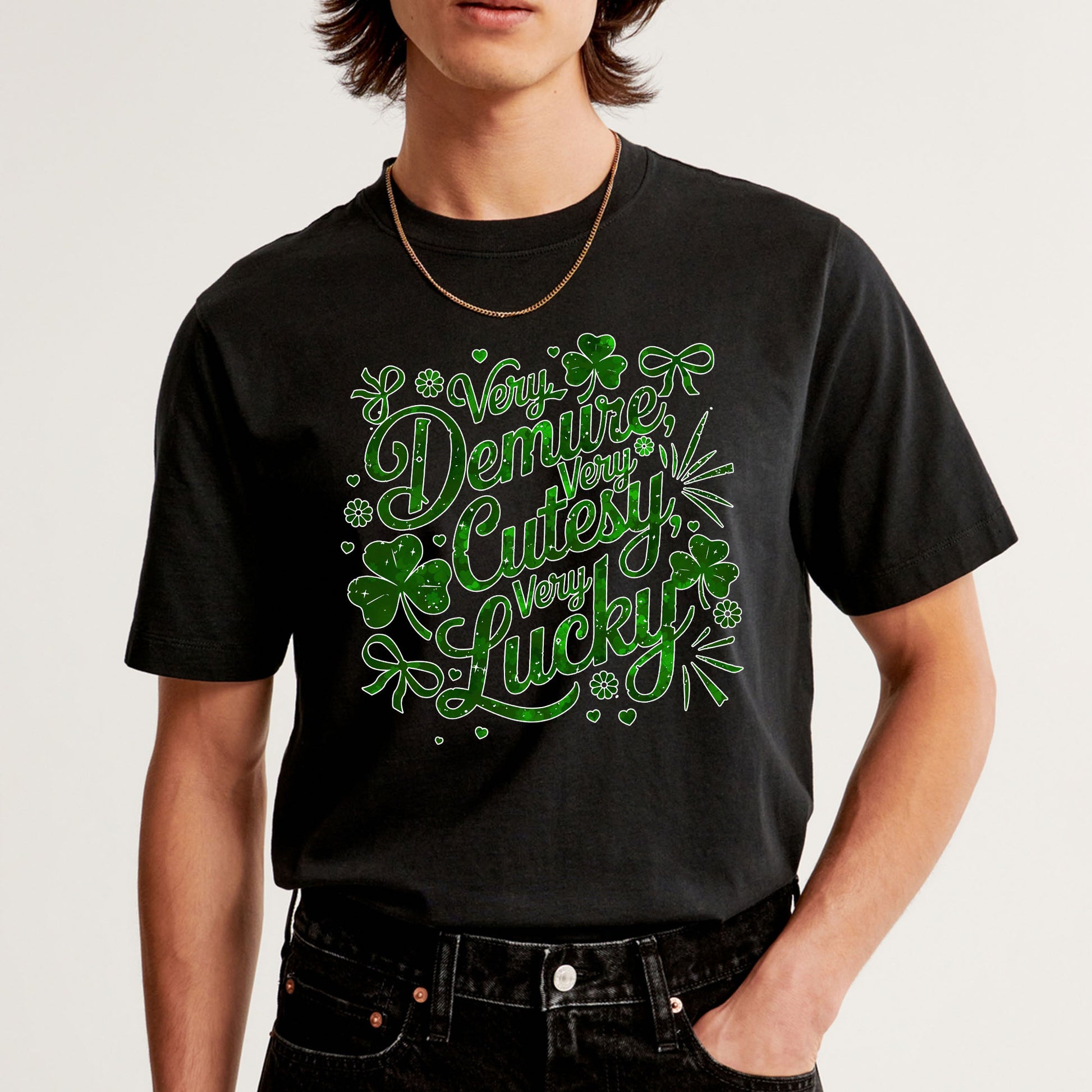 St Patricks Day Shirts for Women Very Demure, Very Lucky, Very Cutesy St. Patricks Day Tees Irish Clover, easychoo.com