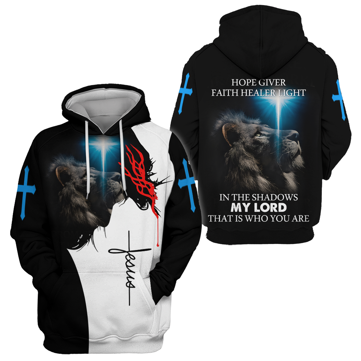Jesus Lion and Cross Design – In the Shadows My Lord, Faith, Hope and Light