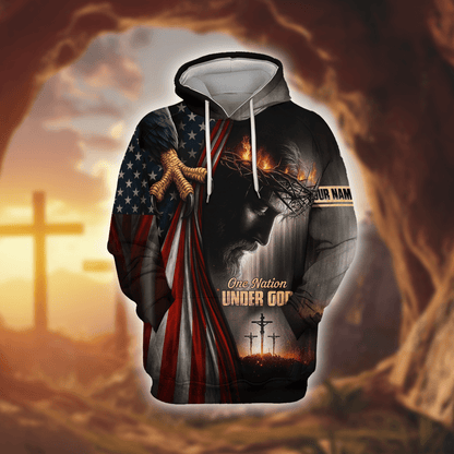 One Nation Under God – Custom Christian Flag & Cross Hoodie
