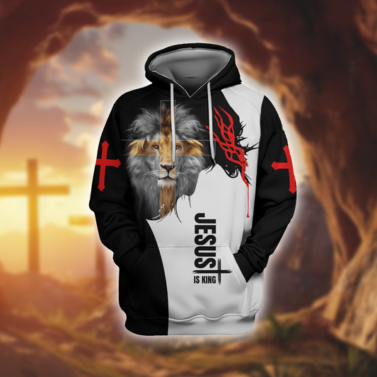Lion of Judah Christian Hoodie – Jesus Is King Cross Faith Pullover Hoodie