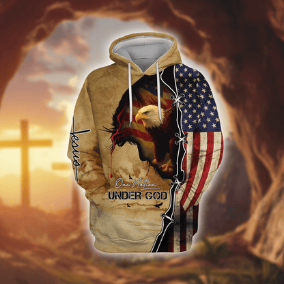 Christian Patriotic Hoodie – Eagle, Flag & One Nation Under God