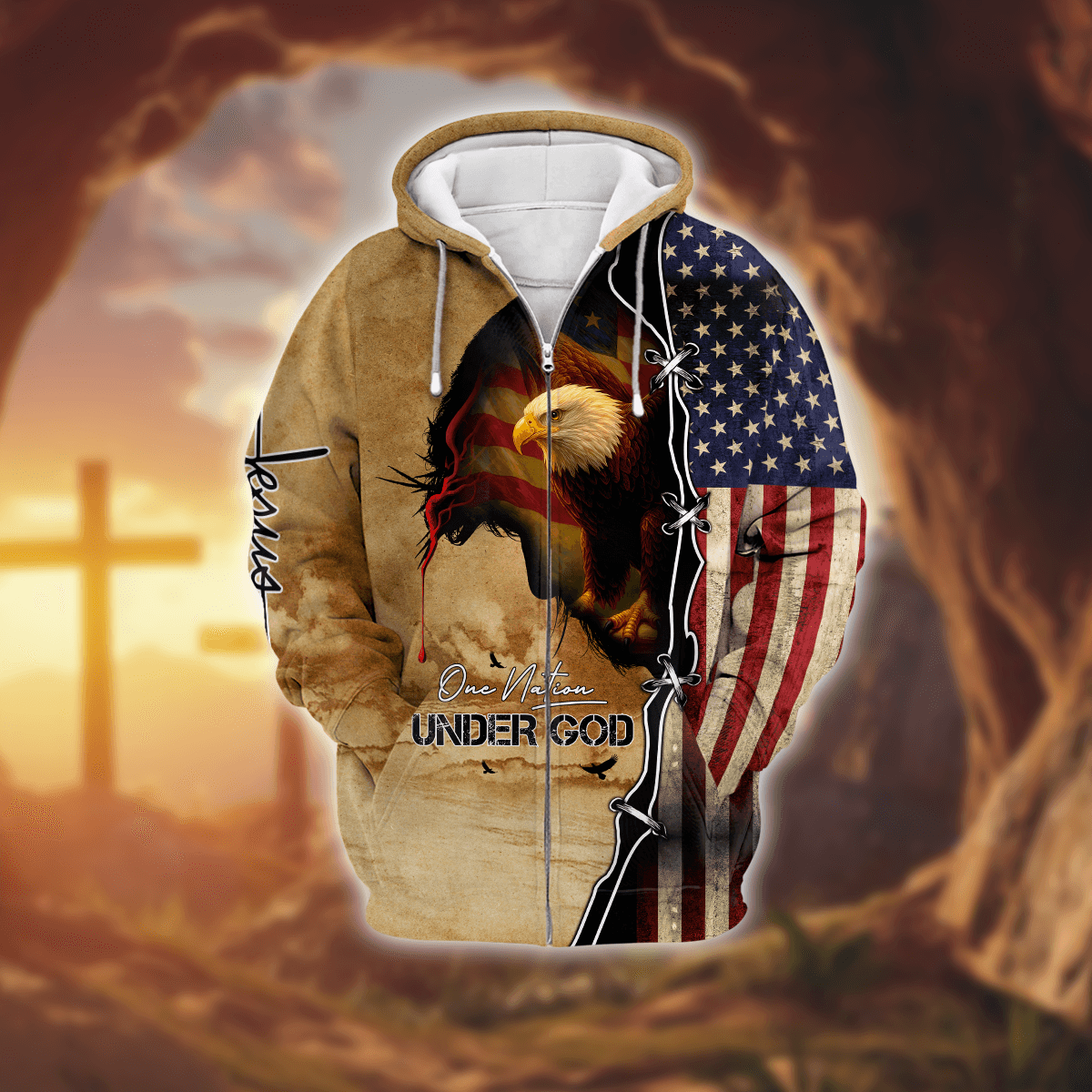 Christian Patriotic Hoodie – Eagle, Flag & One Nation Under God