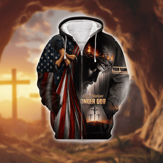 One Nation Under God – Custom Christian Flag & Cross Hoodie