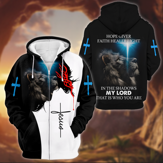Jesus Lion and Cross Design – In the Shadows My Lord, Faith, Hope and Light