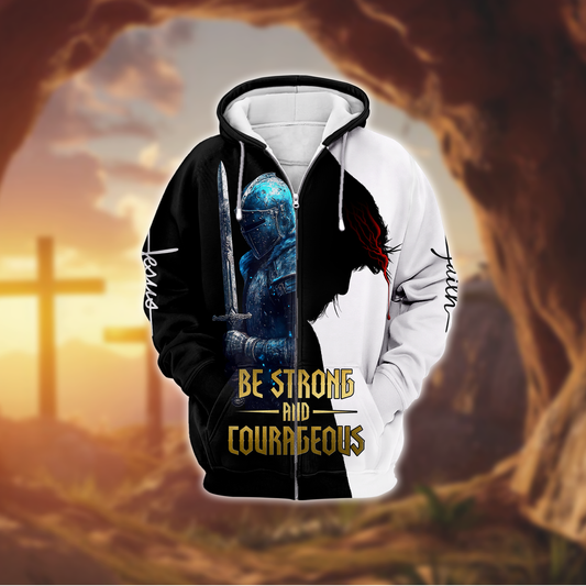 Be Strong and Courageous Christian Hoodie – Faith Warrior Zip Up Sweatshirt