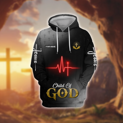 Jesus Heartbeat Hoodie – Child of God Christian Zip Up Jacket with Cross Design