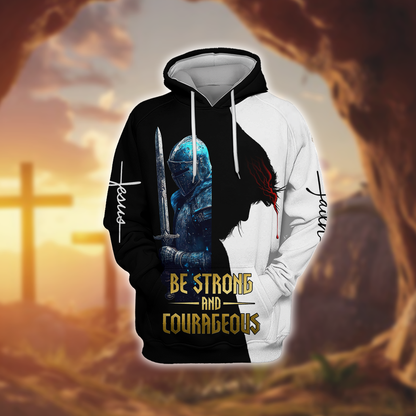 Be Strong and Courageous Christian Hoodie – Faith Warrior Zip Up Sweatshirt