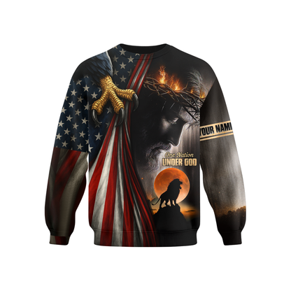 One Nation Under God Christian Hoodie – American Flag Eagle Cross Zip Up – Patriotic Faith in Jesus Christ Apparel, easychoo.com