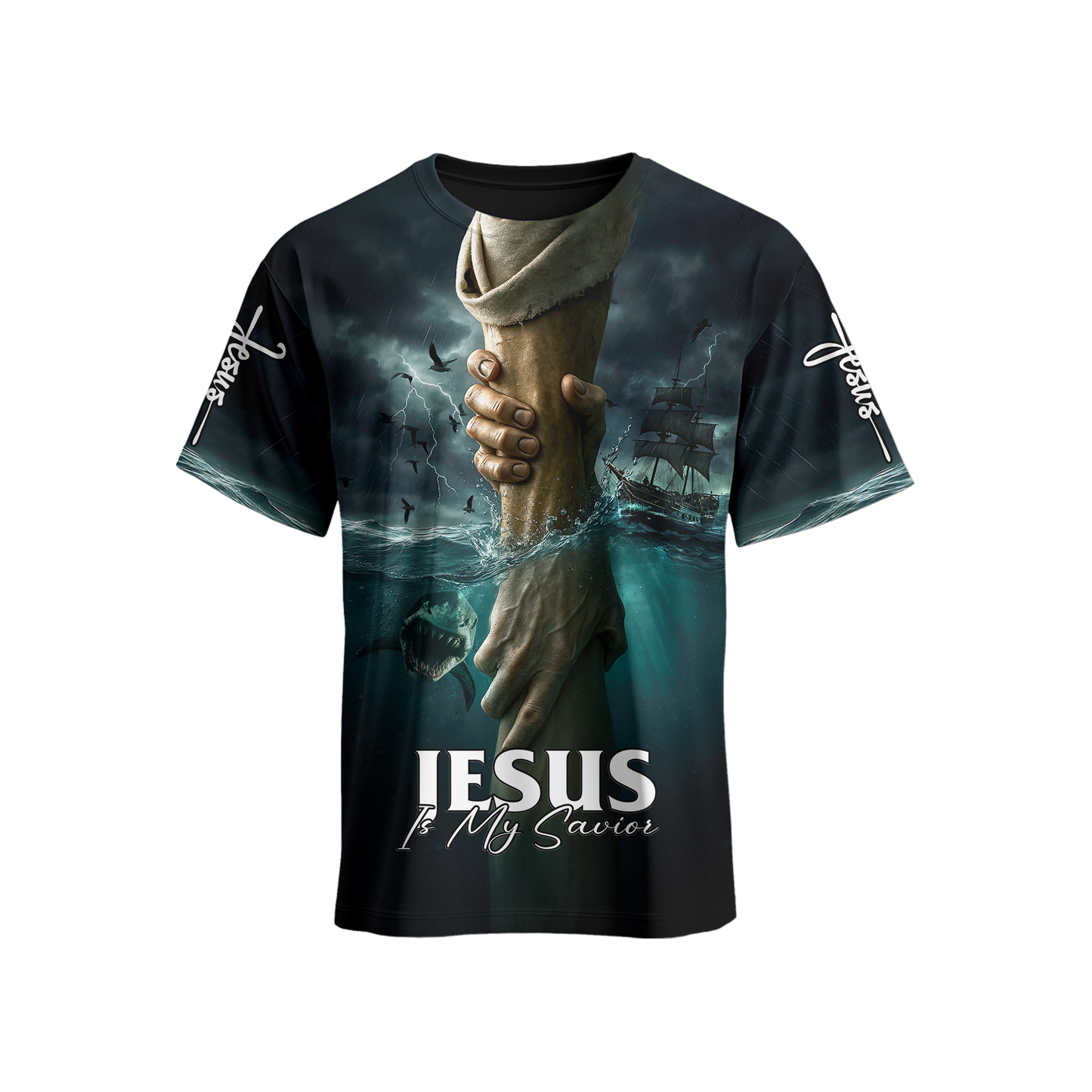 Jesus Is My Savior Hoodie – Christian Faith Zip Up Sweatshirt with Cross and Hand of God Design