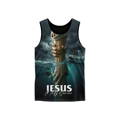 Jesus Is My Savior Hoodie – Christian Faith Zip Up Sweatshirt with Cross and Hand of God Design