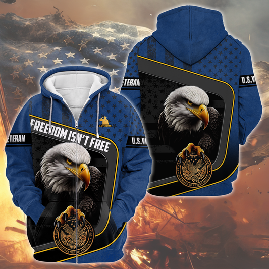 U.S. Veteran Hoodie – Freedom Isn’t Free, Bald Eagle and Military Seal Patriotic Zip Up, easychoo.com