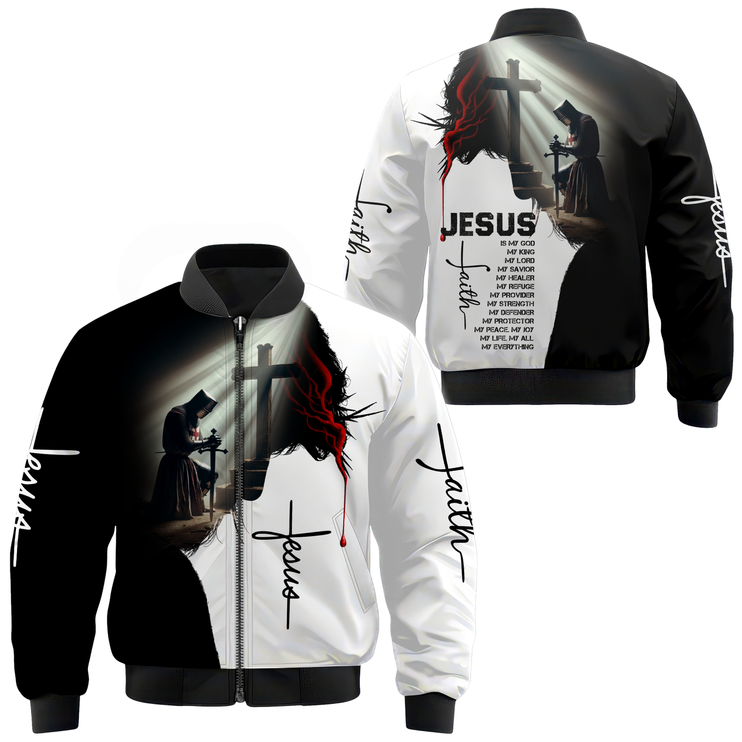 Jesus Christian Hoodie – Knight Prayer Cross Faith Zip Up Sweatshirt with Bible Verse Design