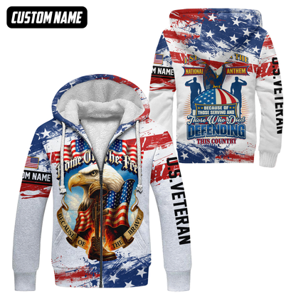 Home of The Free Because of The Brave Hoodie – Patriotic U.S. Veteran Eagle Zip Up