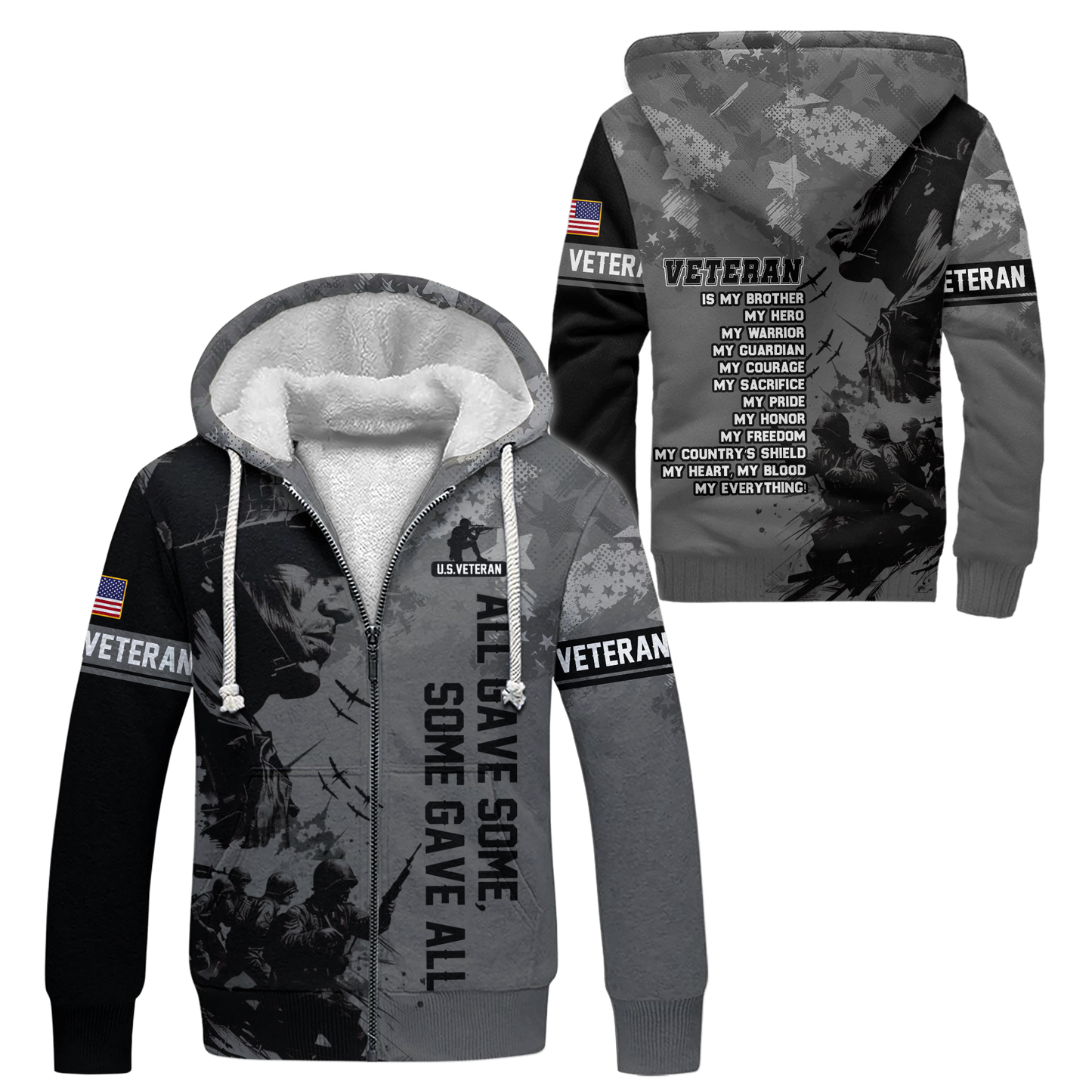 All Gave Some Some Gave All Hoodie – U.S. Veteran Military Zip Up, Soldier Tribute Sweatshirt, Patriotic Gift for Men