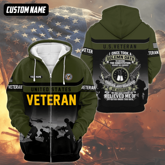 U.S. Veteran Hoodie – Solemn Oath Military Zip Up Jacket