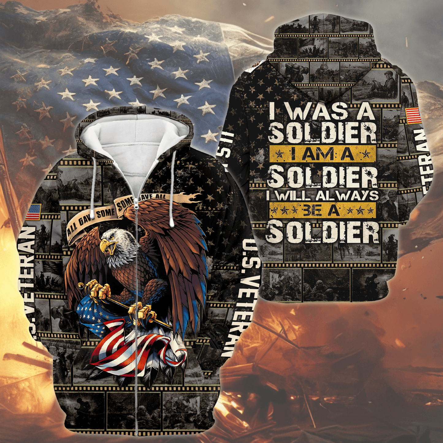 U.S. Veteran Hoodie – I Was a Soldier I Am a Soldier, All Gave Some Some Gave All, Patriotic Hoodie