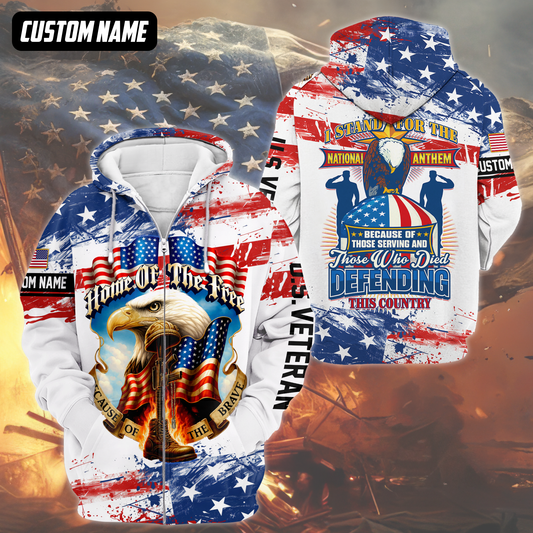 Home of The Free Because of The Brave Hoodie – Patriotic U.S. Veteran Eagle Zip Up