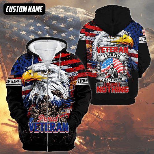 Proud Veteran Hoodie – American Eagle U.S. Flag Patriotic Zip Up