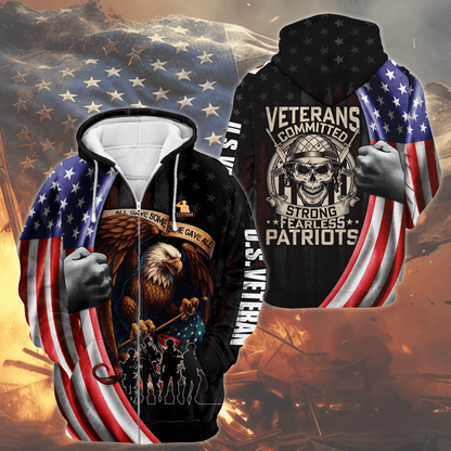 U.S. Veteran Hoodie – Strong Fearless Patriots Zip Up Jacket