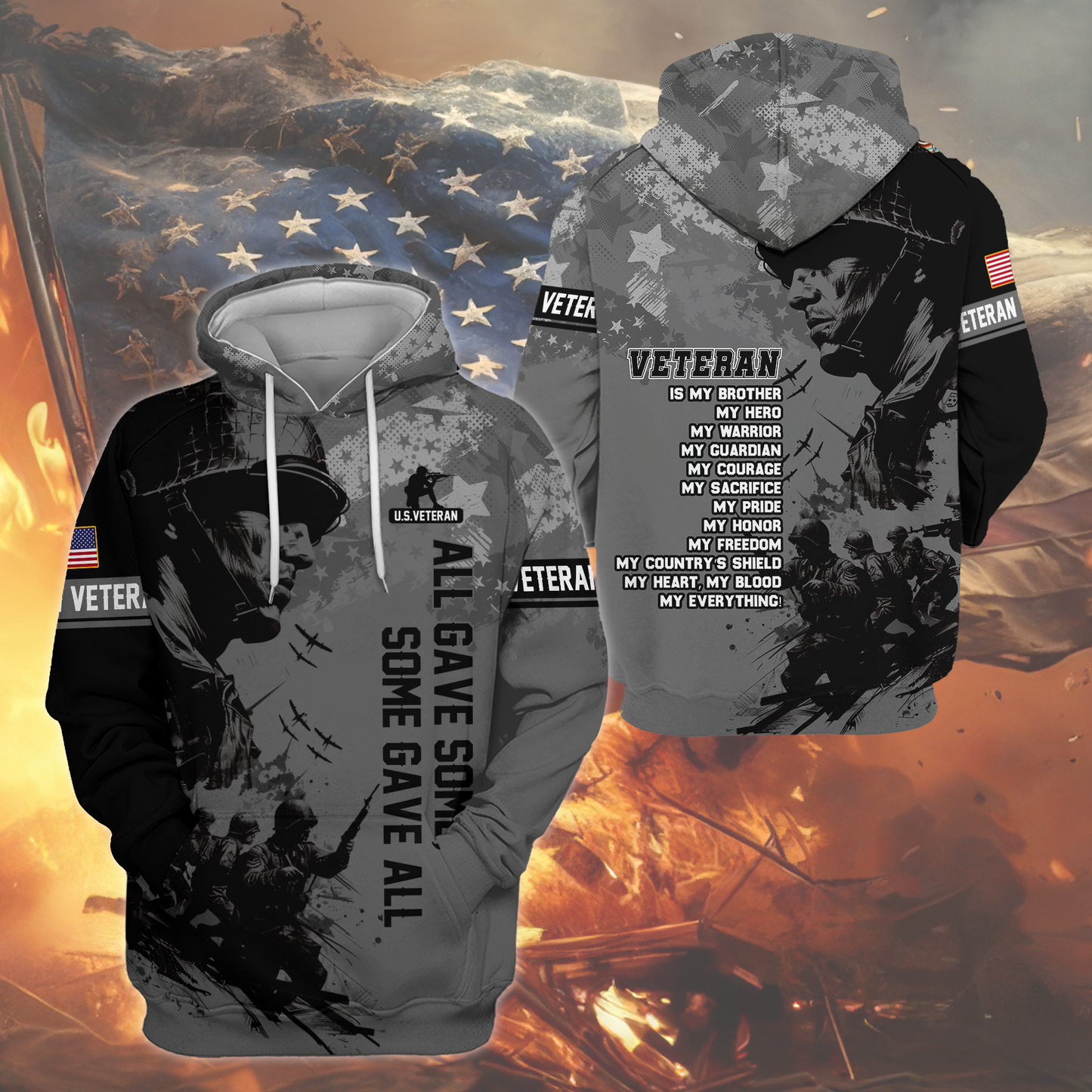 All Gave Some Some Gave All Hoodie – U.S. Veteran Military Zip Up, Soldier Tribute Sweatshirt, Patriotic Gift for Men