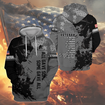 All Gave Some Some Gave All Hoodie – U.S. Veteran Military Zip Up, Soldier Tribute Sweatshirt, Patriotic Gift for Men