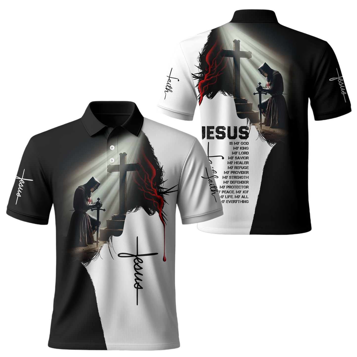 Jesus Christian Hoodie – Knight Prayer Cross Faith Zip Up Sweatshirt with Bible Verse Design