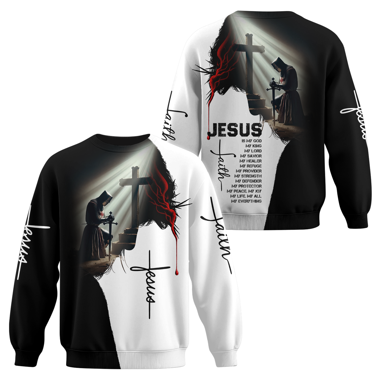 Jesus Christian Hoodie – Knight Prayer Cross Faith Zip Up Sweatshirt with Bible Verse Design