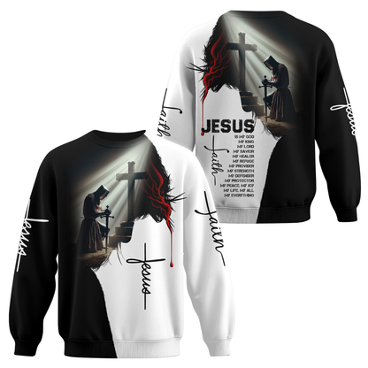 Jesus Christian Hoodie – Knight Prayer Cross Faith Zip Up Sweatshirt with Bible Verse Design