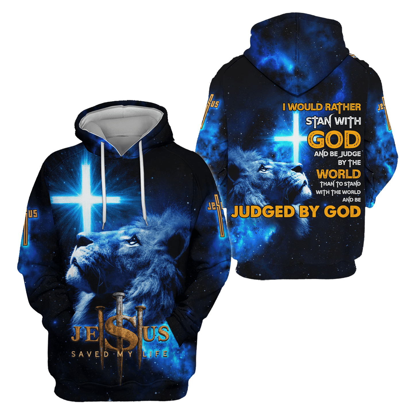 Jesus Saved My Life Hoodie – Lion of Judah Cross Design, Stand With God and Be Judged by the World