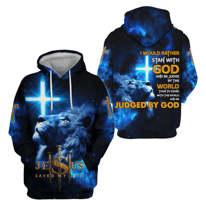 Jesus Saved My Life Hoodie – Lion of Judah Cross Design, Stand With God and Be Judged by the World