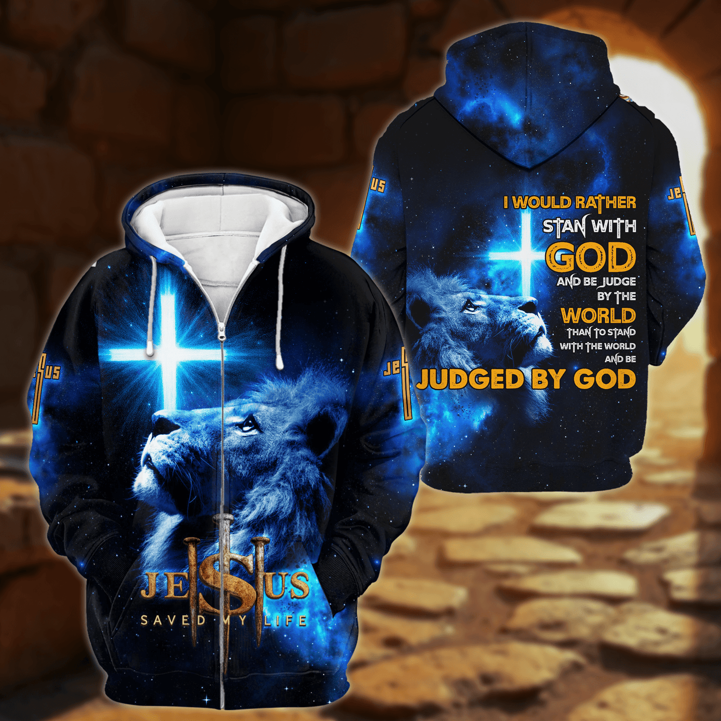 Jesus Saved My Life Hoodie – Lion of Judah Cross Design, Stand With God and Be Judged by the World