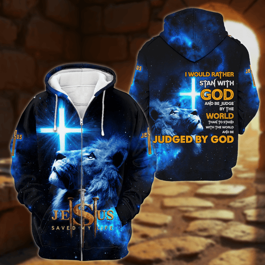 Jesus Saved My Life Hoodie – Lion of Judah Cross Design, Stand With God and Be Judged by the World