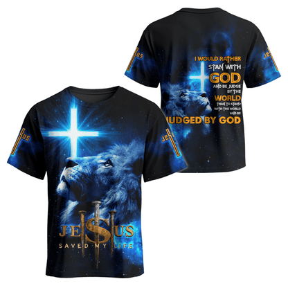 Jesus Saved My Life Hoodie – Lion of Judah Cross Design, Stand With God and Be Judged by the World