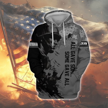 All Gave Some Some Gave All Hoodie – U.S. Veteran Military Zip Up, Soldier Tribute Sweatshirt, Patriotic Gift for Men