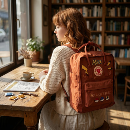 Handbestickter Fjällräven-Kånken-Rucksack mit Pokémon-Motiv