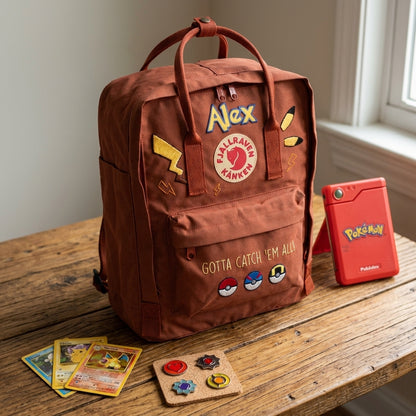 Handbestickter Fjällräven-Kånken-Rucksack mit Pokémon-Motiv