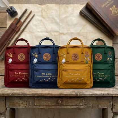 Handbestickter Fjällräven-Kånken-Rucksack mit Harry-Potter-Motiv