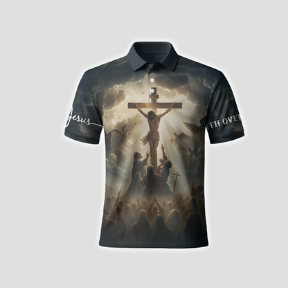 Powerful Christian Artwork – Jesus on the Cross Surrounded by Angels and Followers