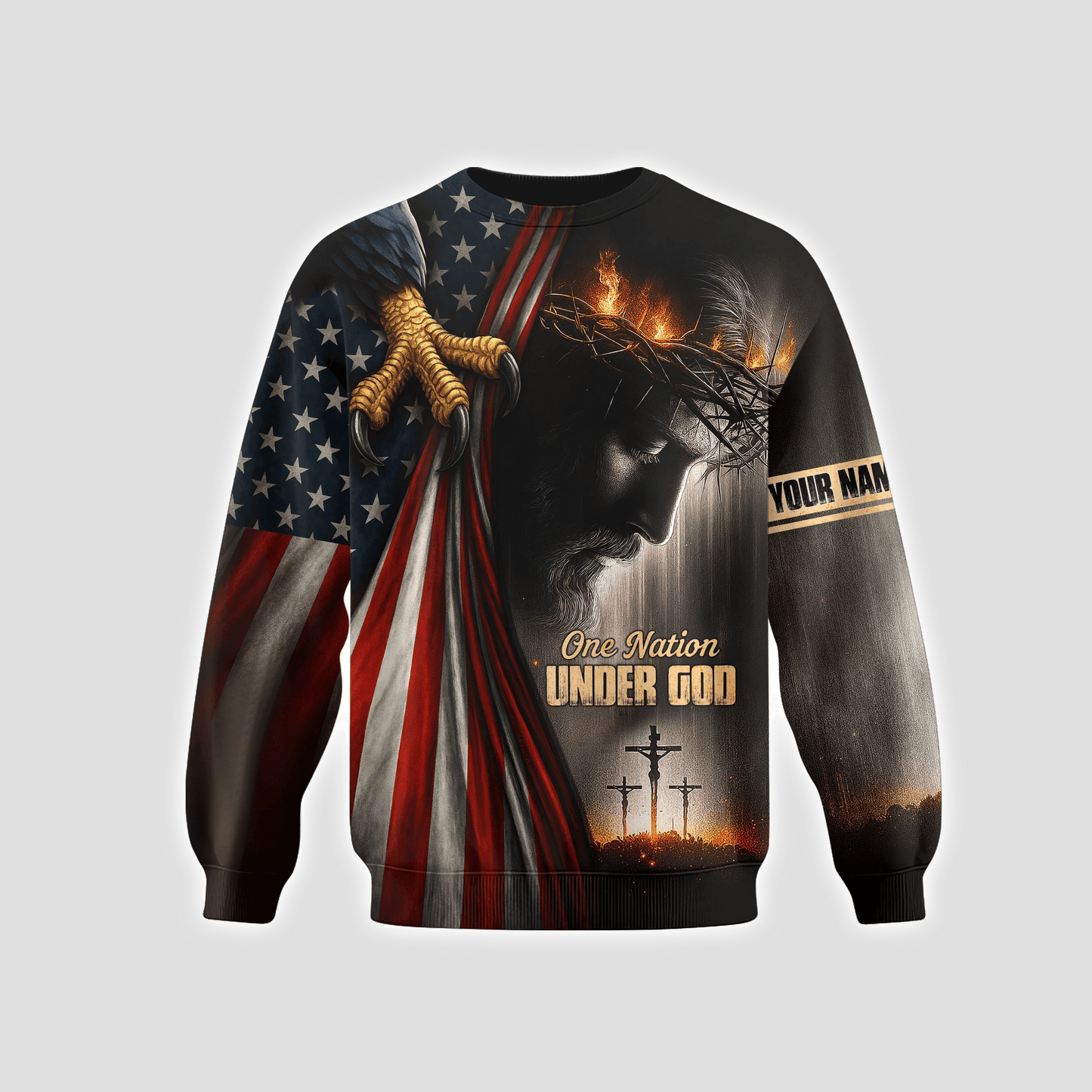 One Nation Under God – Custom Christian Flag & Cross Hoodie