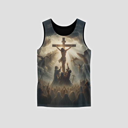 Powerful Christian Artwork – Jesus on the Cross Surrounded by Angels and Followers