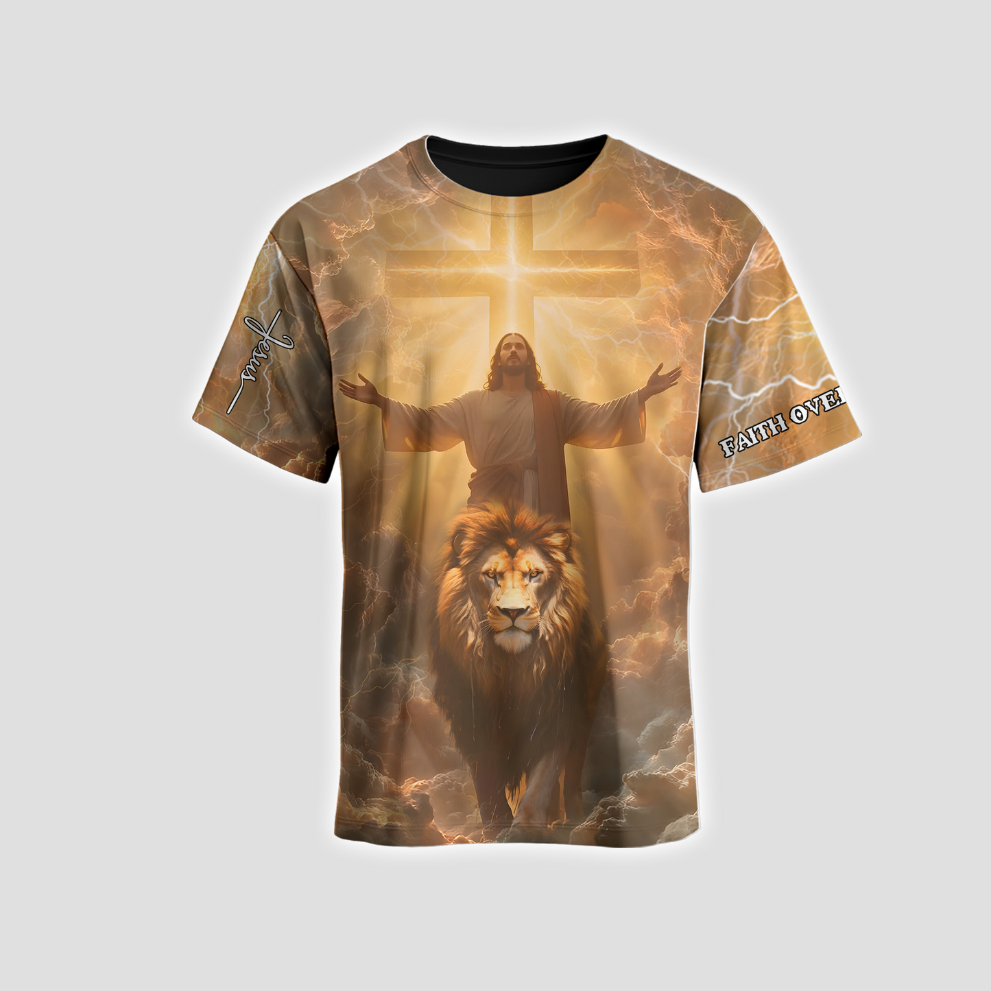 Faith Over Fear Hoodie – 3D Jesus and Lion Christian Zip Up Jacket, Powerful Religious Graphic Hoodie