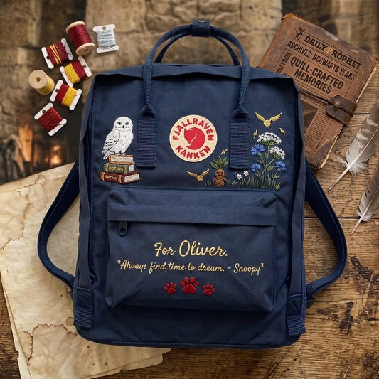 Handbestickter Fjällräven-Kånken-Rucksack mit Harry-Potter-Motiv