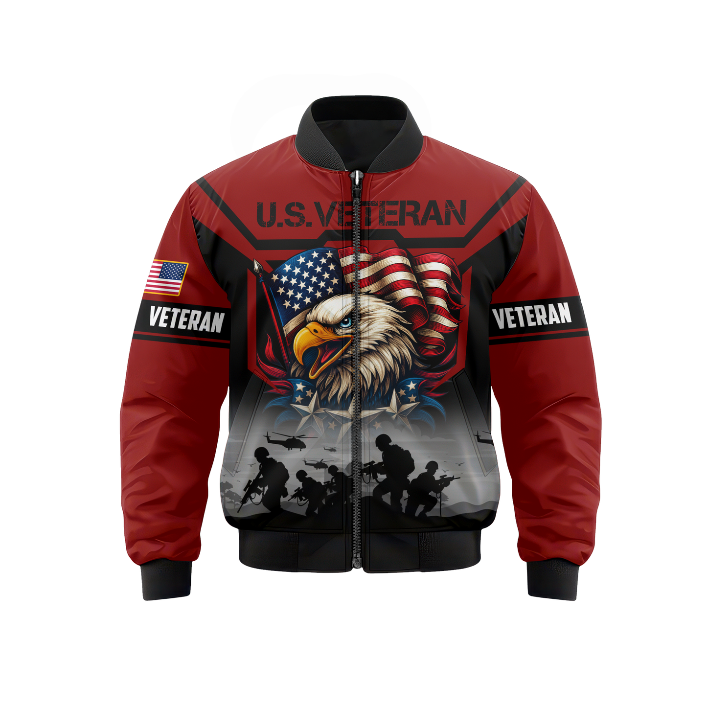 U.S. Veteran Hoodie – American Eagle and Flag Design, Patriotic Military Zip Up Hoodie