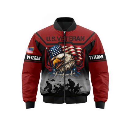 U.S. Veteran Hoodie – American Eagle and Flag Design, Patriotic Military Zip Up Hoodie