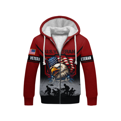 U.S. Veteran Hoodie – American Eagle and Flag Design, Patriotic Military Zip Up Hoodie