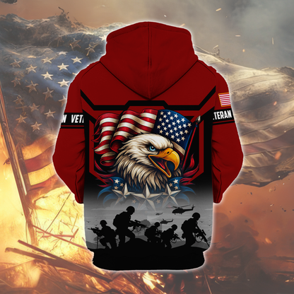 U.S. Veteran Hoodie – American Eagle and Flag Design, Patriotic Military Zip Up Hoodie